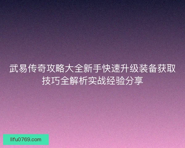 武易传奇攻略大全新手快速升级装备获取技巧全解析实战经验分享 武易传奇攻略大全新手快速升级装备获取技巧全解析实战经验分享