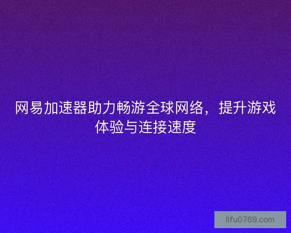 网易加速器助力畅游全球网络，提升游戏体验与连接速度